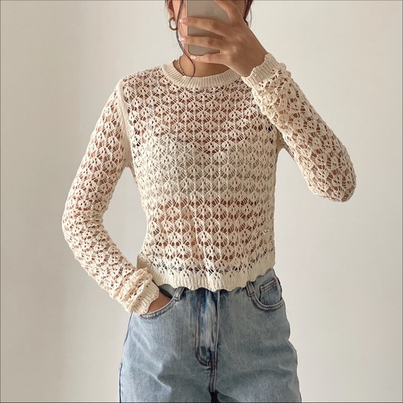 Astr Tops - New crochet long sleeve top